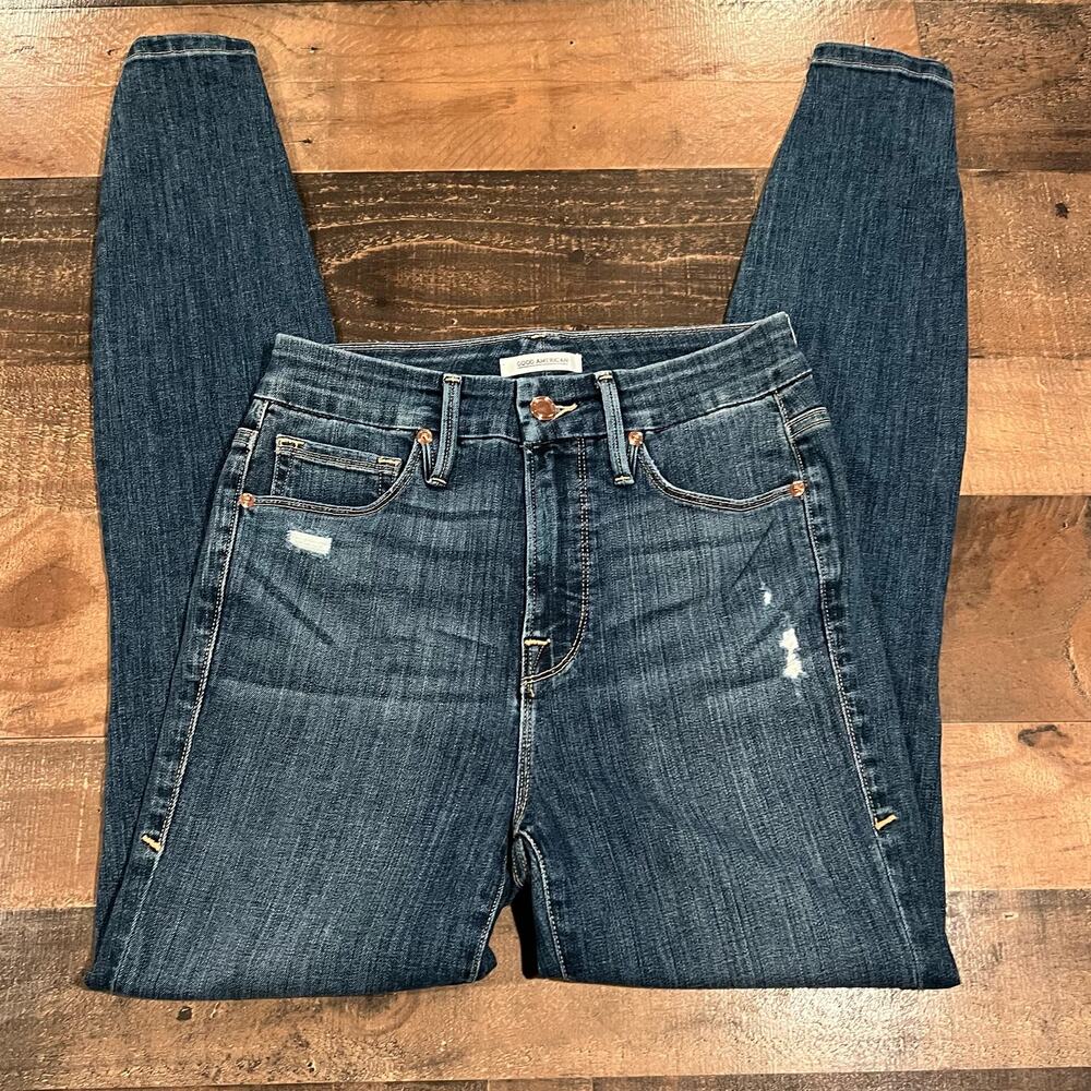Good American Good Waist Chewed Hem Skinny Jeans Blue 349 - Picture 4 of 8